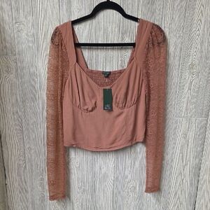 Wild Fable Brown Lace Sleeve Corset Bustier Crop Top Womens Size Medium NWT